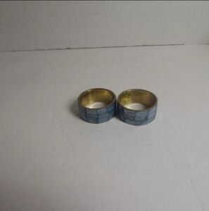 Vintage Set 2 Mother of Pearl Inlay Brass Napkin Rings Shell In Blue Philippines